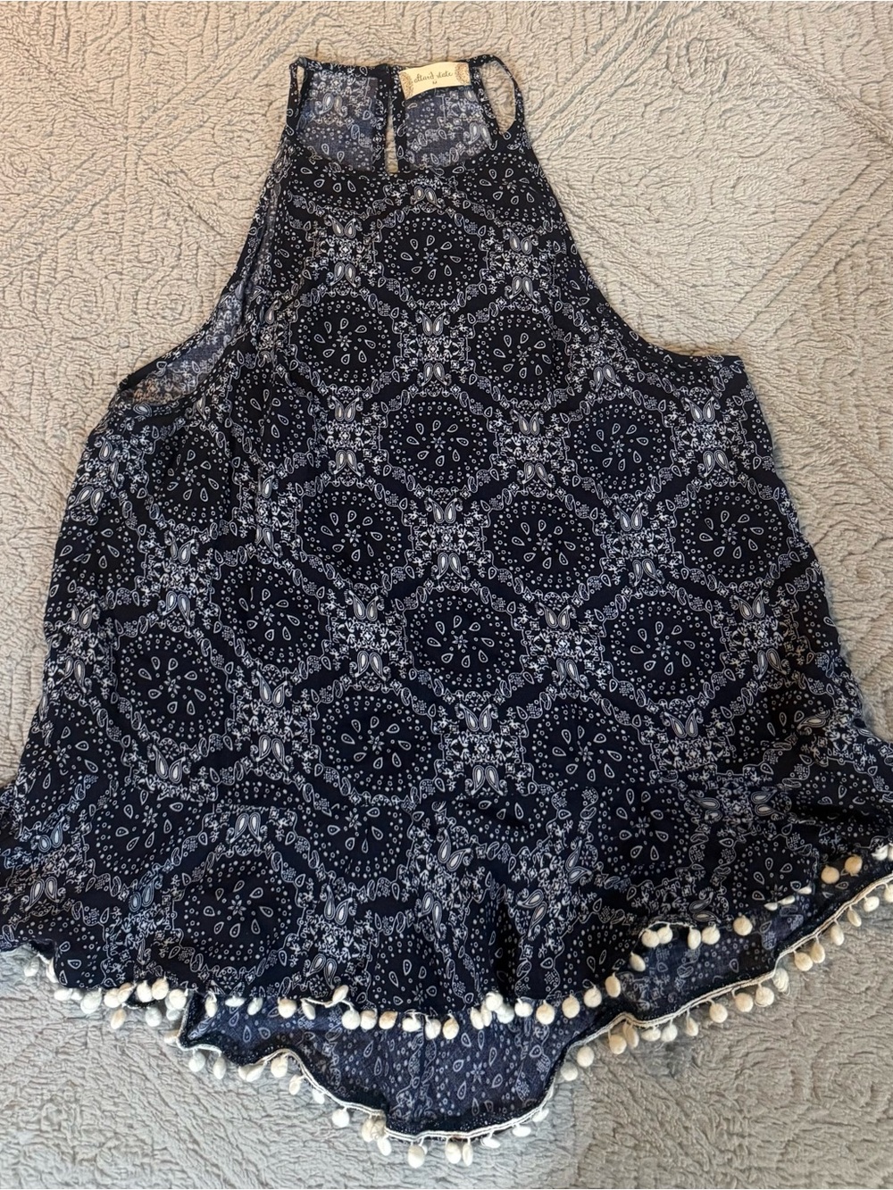 Altar'd State Navy and White Pom-Pom Halter Camisole